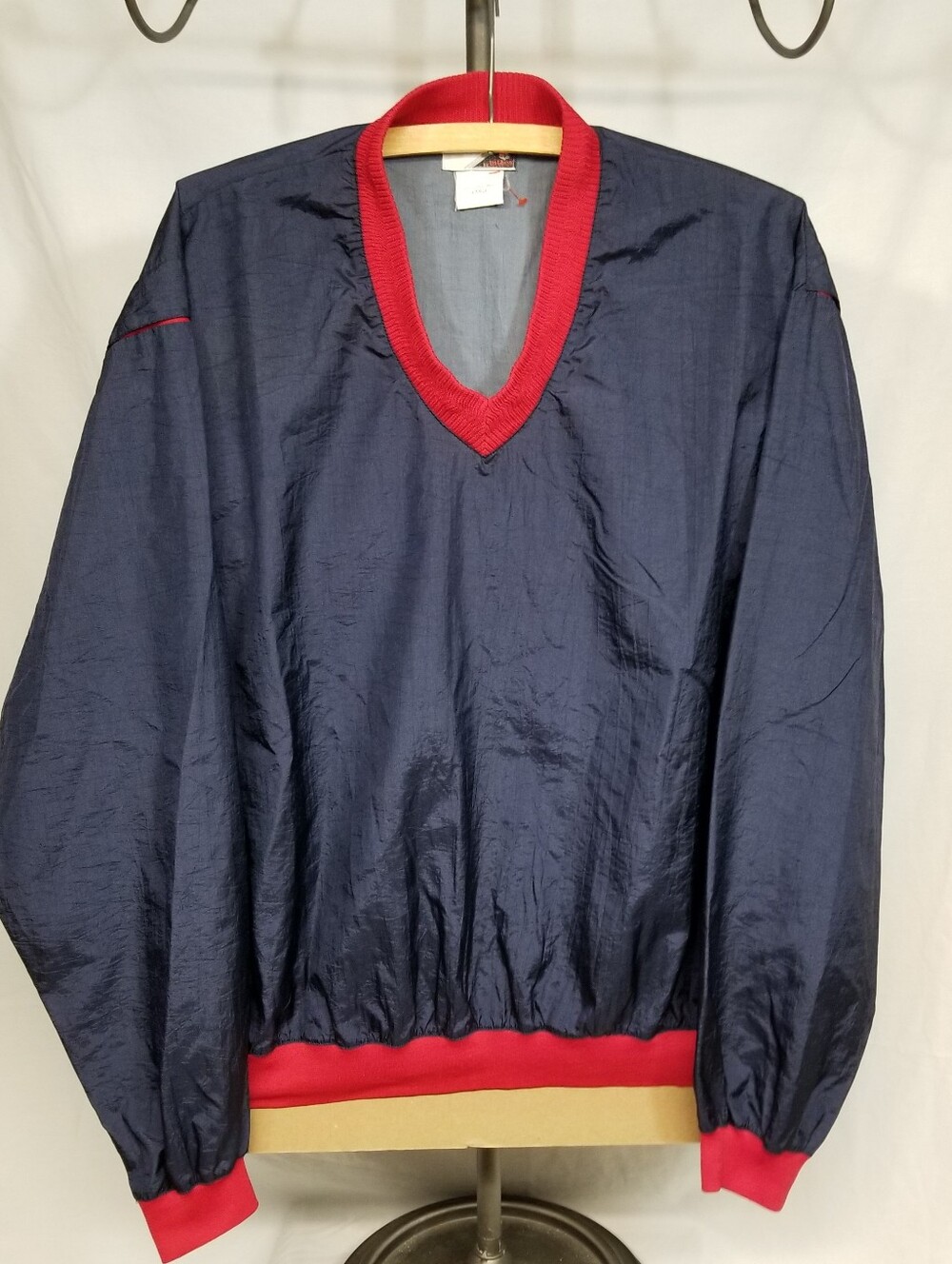 Vintage Wilson Staff Mens Lg Crinkle Nylon Pullover Windbreaker Navy Blue & Red